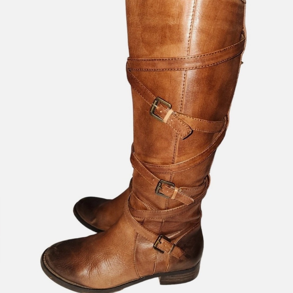 Arturo Chiang Brown Leather Over-the-Knee Buckle Boots
